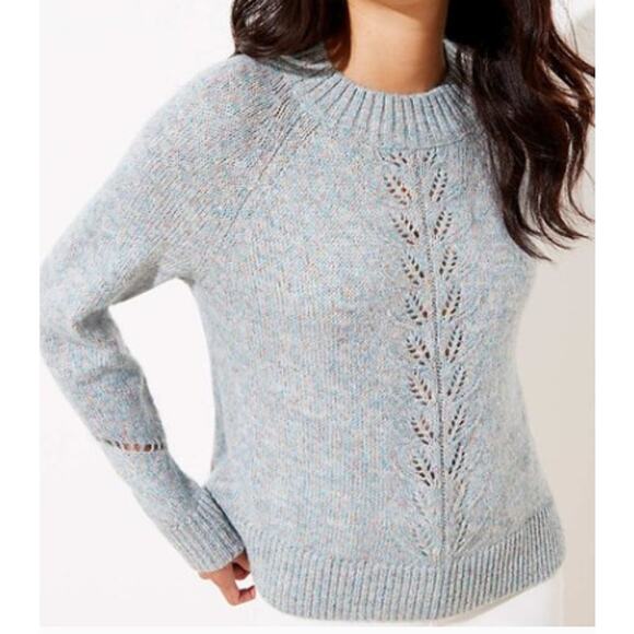 LOFT Marled Pointelle Mock Neck Pullover Sweater sz S - Picture 1 of 4
